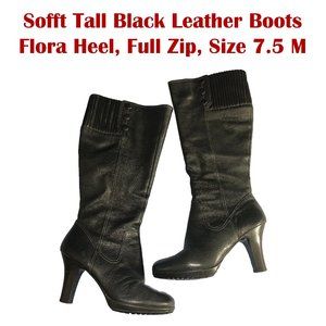 Sofft Black Soft Leather Flora Heel Boots Sz 7.5M